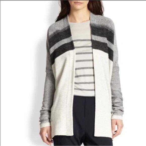 VINCE Cashmere Open Cardigan Womens Small Variegated Stripe Oversized Wool Blend - Picture 3 of 16